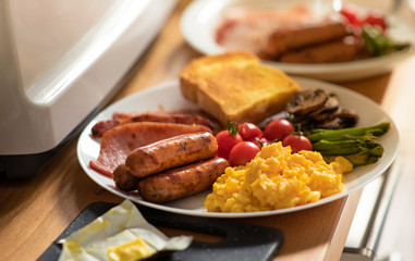 Breakfast menu on kitchen counter bar in morning