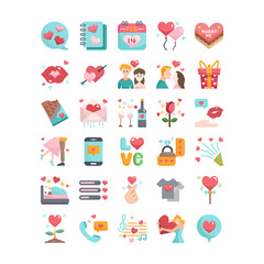 Obraz premium Love story on Valentine's day flat design icon set, vector and illustration