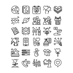 Fototapeta premium Love story on Valentine's day outline icon set, vector and illustration