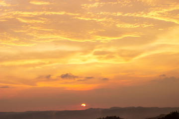 The sunset on Purba Volcano Mountain,Mount Api Purba. one of the tourist destination in Gunungkidul, Yogyakarta, Indonesia.