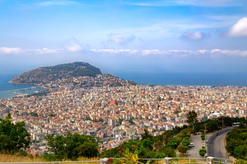 View at the city of sunny Alanya from above  one of its mountains.