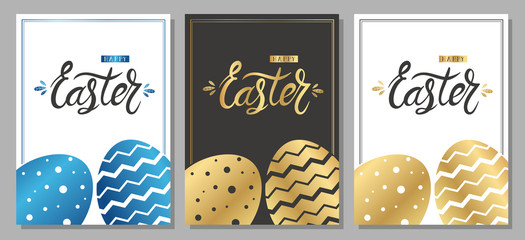 Set of Easter cards with lettering and eggs