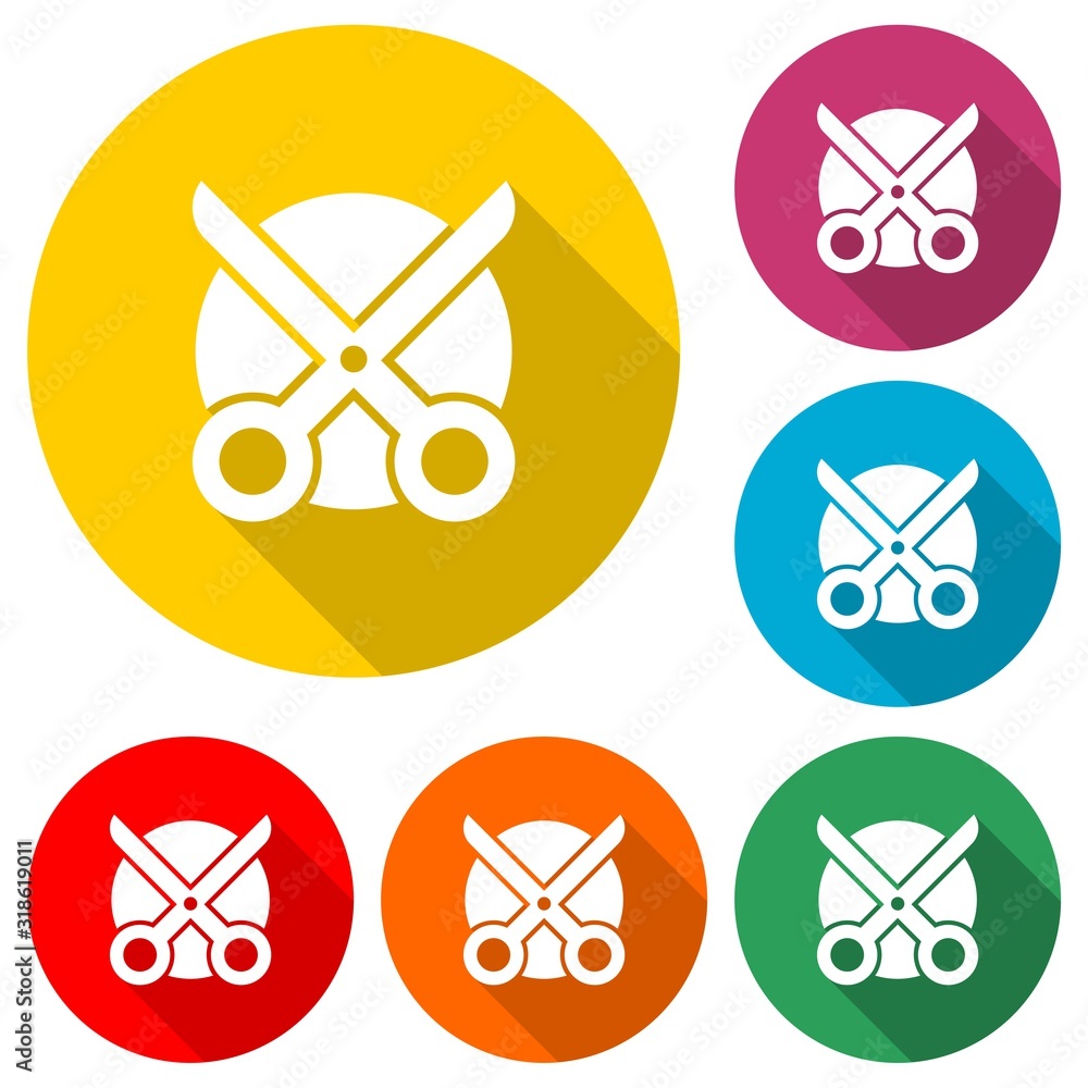 Poster scissors icon isolated with long shadow