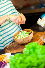 Creative cuisine. Mixed salad with avocado slices