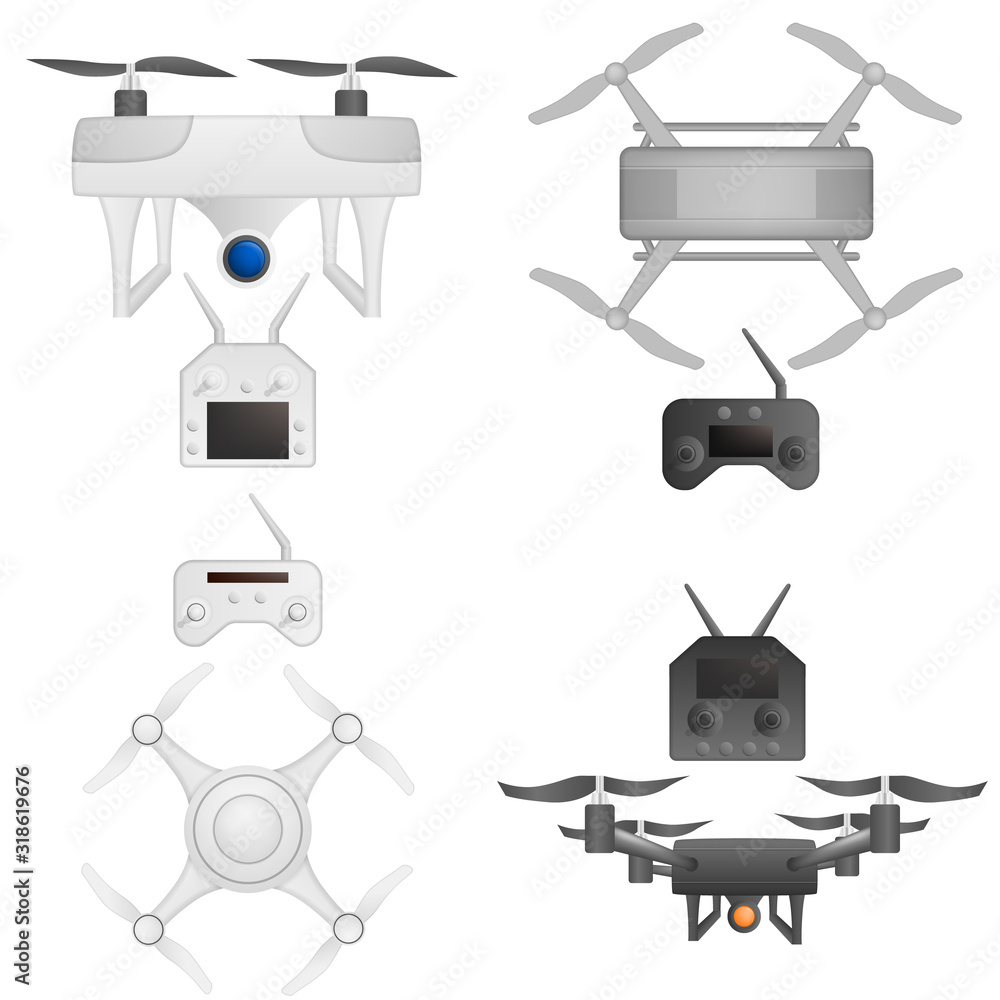 Poster drone icons set. realistic set of drone vector icons for web design isolated on white background