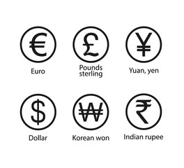 Currency, icon set. Vector illustration, flat design.