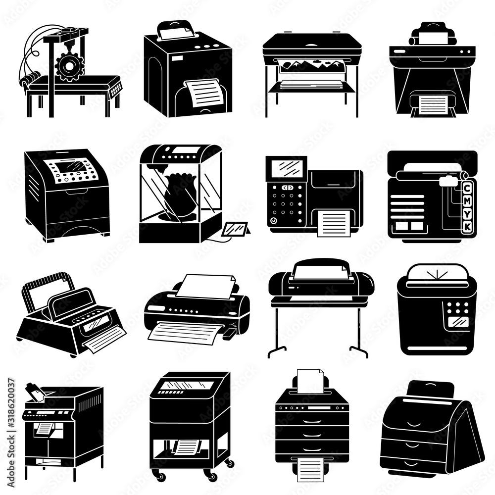 Poster printer icons set. simple set of printer vector icons for web design on white background
