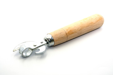 Can opener closeup on white background