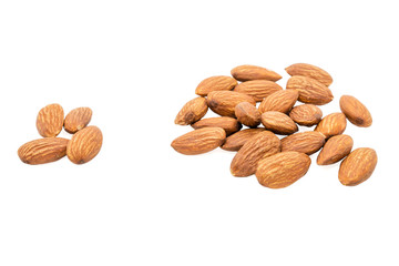 Almond nuts isolated with white background.