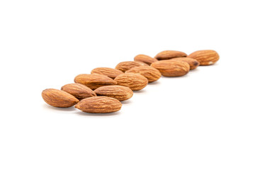 Almond nuts isolated with white background.