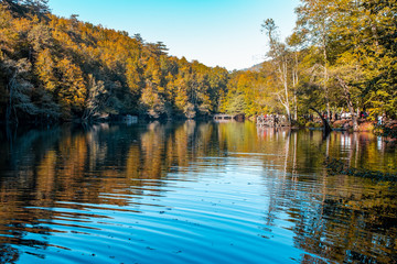 Recreation area at  Lake Buyuk in Yedigoller National Park, Bolu City, Turkey
