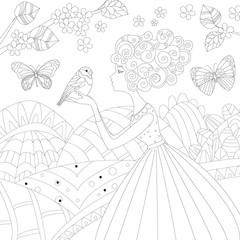 profile of pretty girl standing outdoors in summer and holding a