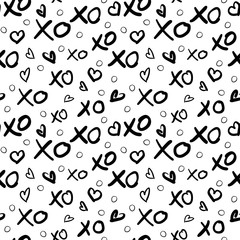 XO and Hearts monochrome pattern