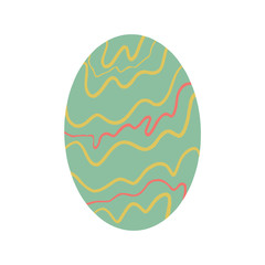 Easter egg with a pattern on isolated white background. Delicate, cute color palette. Happy easter. Greeting card design element and more. Digital hand drawing illustration. Stock vector illustration