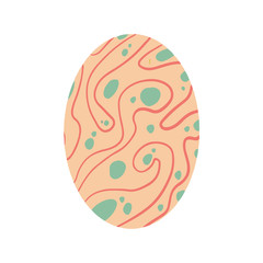 Easter egg with a pattern on isolated white background. Delicate, cute color palette. Happy easter. Greeting card design element and more. Digital hand drawing illustration. Stock vector illustration