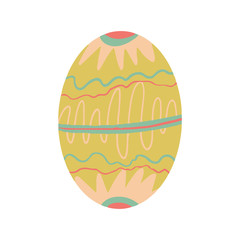 Easter egg with a pattern on isolated white background. Delicate, cute color palette. Happy easter. Greeting card design element and more. Digital hand drawing illustration. Stock vector illustration