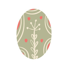 Easter egg with a pattern on isolated white background. Delicate, cute color palette. Happy easter. Greeting card design element and more. Digital hand drawing illustration. Stock vector illustration