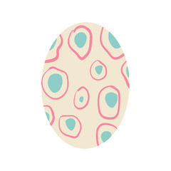Easter egg with a pattern on isolated white background. Delicate, cute color palette. Happy easter. Greeting card design element and more. Digital hand drawing illustration. Stock vector illustration