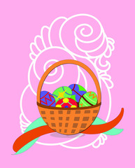 Easter basket with colorful colorful eggs