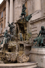Fototapeta na wymiar Budapest (Hungary). Fountain of King Matthias (Fountain of Matthias) in the Buda Palace in the city of Budapest
