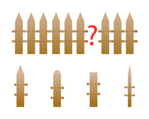 Children puzzle. Fence. Not enough details. Question. Vector illustration
