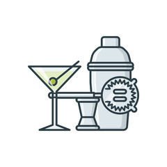 Cocktail shaking equipment and martini glass isolated vector illustration Bartender Day on February 24th