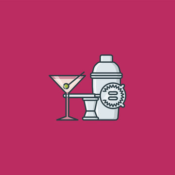 Cocktail shaking equipment and martini glass vector illustration for Bartender Day on February 24th
