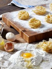 Vertical closeup of homemade noodles