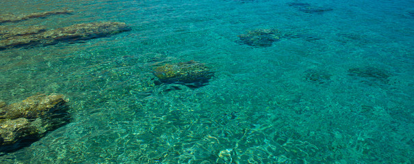 Naklejka na ściany i meble coral reefs shallow water sea landscape bottom in tropic region of the Earth, scenic top view