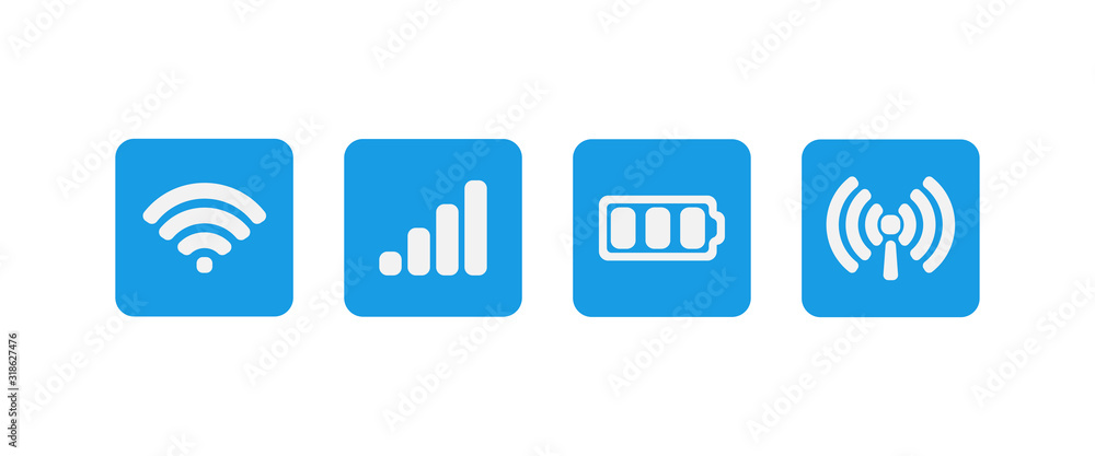 Poster button communication set icons in flat style, vector