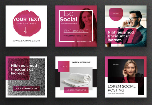 Social Media Post Layout Set with Red Overlays