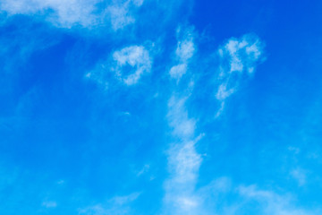 Fototapeta na wymiar blauer Himmel mit einigen Wolken, welche aussehen wie ein Vogel