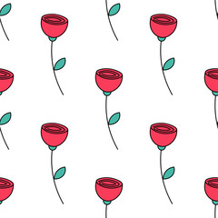 Hand drawn rose flowers seamless repeat pattern.Valentine's day seamless repeat pattern.Hand drawn roses flat icons.