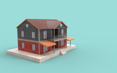 3d rendering of a villa free standing house isolated in empty space background