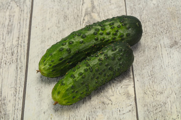Ripe fresh green two cucumbers