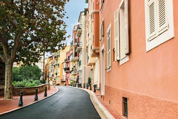 Fototapeta na wymiar Street view with colorful buildings at Monaco prince palace