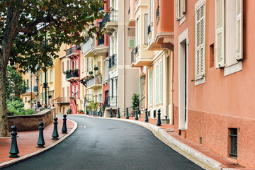 Street view with colorful buildings at Monaco prince palace