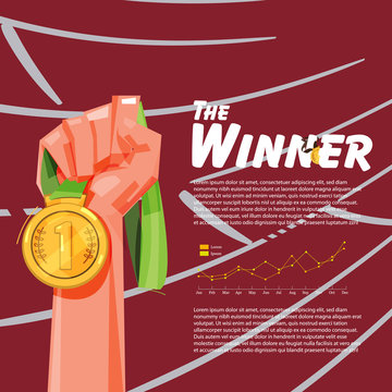 Fist with gold medal, winner concept - vector