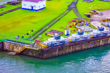 Fototapeta na wymiar View of Panama Canal from cruise ship