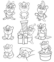 Fotobehang Vector Illustration of a Cute Cartoon Character Panda for you Design and Computer Game. Coloring Book Outline Set © liusa
