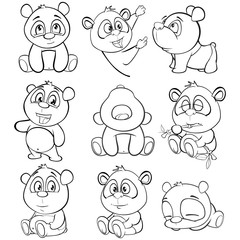 Vector Illustration of a Cute Cartoon Character Panda for you Design and Computer Game. Coloring Book Outline Set