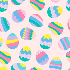 Easter eggs seamless pattern in pastel colors, multi-colored. Spring, Easter, holiday. On a pink background.For preparation of the compositions, postcards.In flat style. Vector