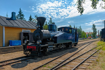 Birch wood fuelled narrow gauge steam locomotive, manufactured in Finland 1917. Minkio, Finland.