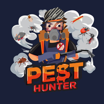 Pest Hunter Logo. Character Design Logo - Vector Illustration
