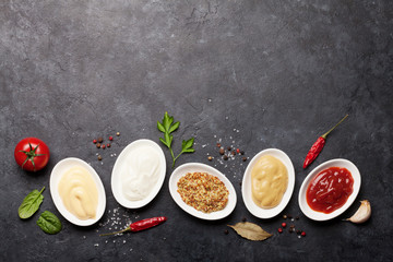 Set of various sauces. Popular sauces in bowls