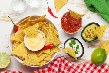 Mexican nachos chips and sauces