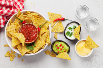 Mexican nachos chips and sauces