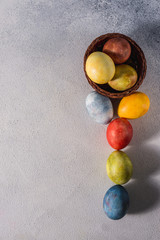 Multi-colored Easter eggs. Easter. Easter eggs on a light background Easter background. Easter...
