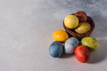 Multi-colored Easter eggs. Easter. Easter eggs on a light background Easter background. Easter Symbol Easter Greetings Christ Is Risen Copyspace