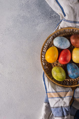 Multi-colored Easter eggs. Easter. Easter eggs on a light background Easter background. Easter Symbol Easter Greetings Christ Is Risen Copyspace